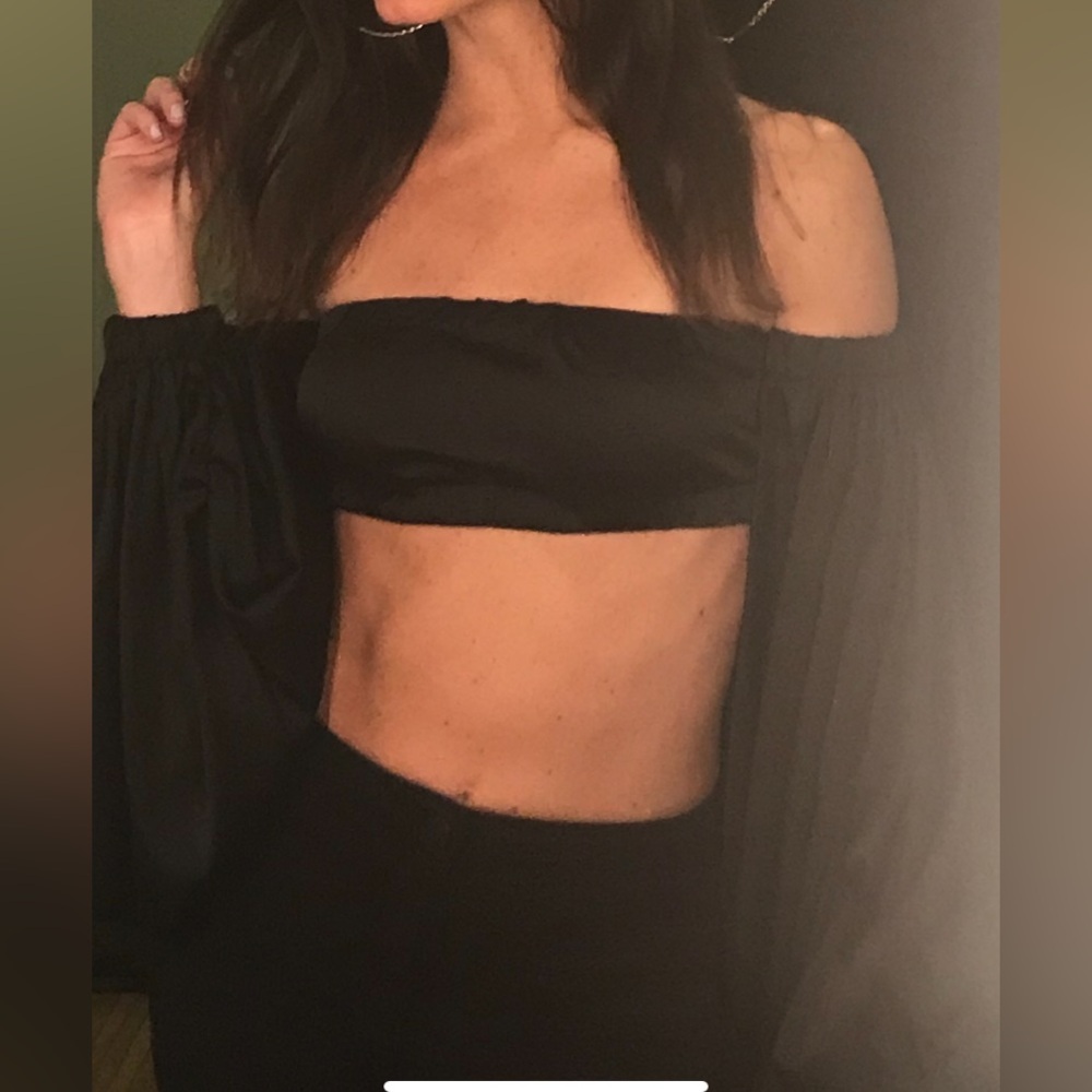 Crop balloon sleeve top